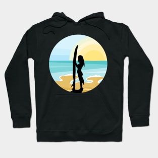 Surfer Girl and Surf Board, Sunset Beach Hoodie